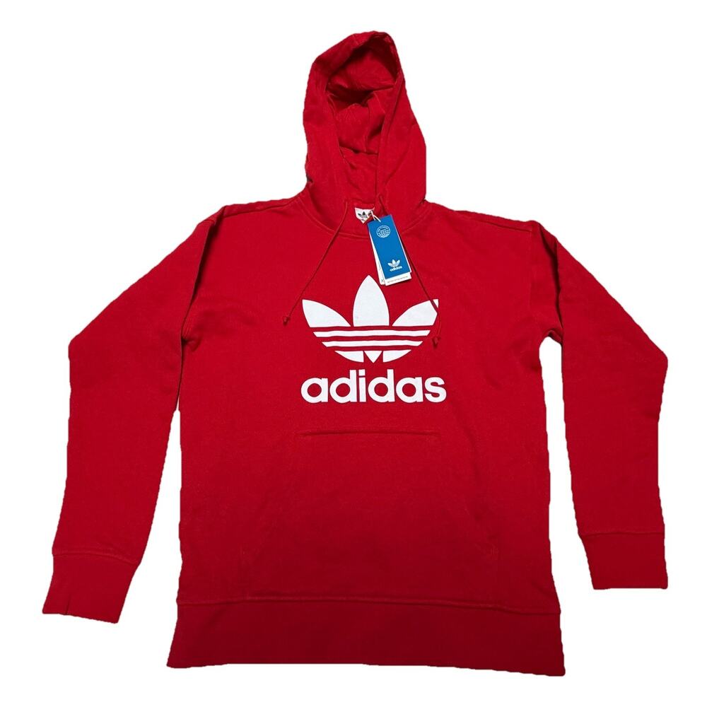 Adidas Hoodie White Big Trefoil Logo Graphic Workout Red Womens XS NEW!!